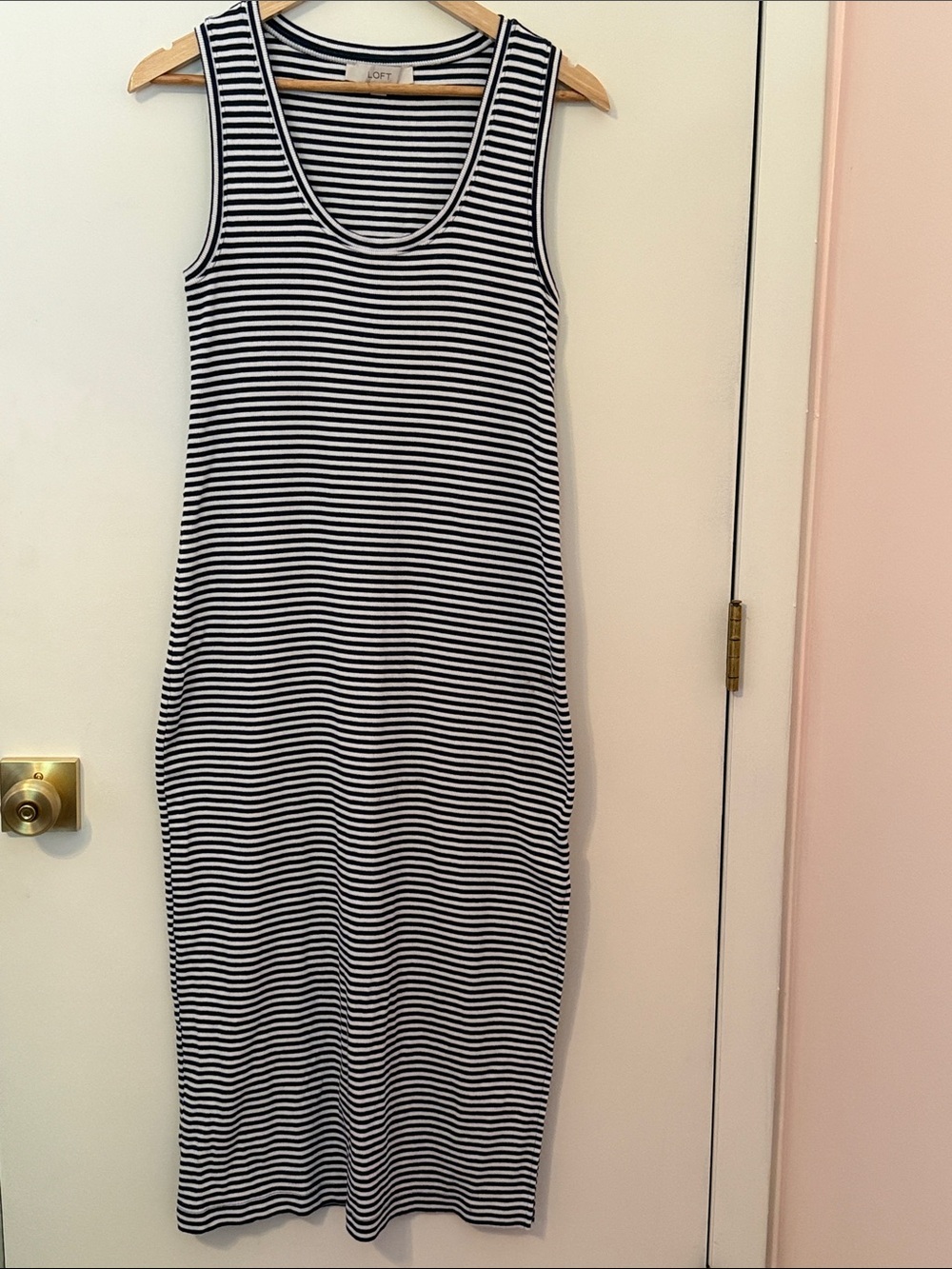 LOFT Navy & White Striped Tank Midi Dress